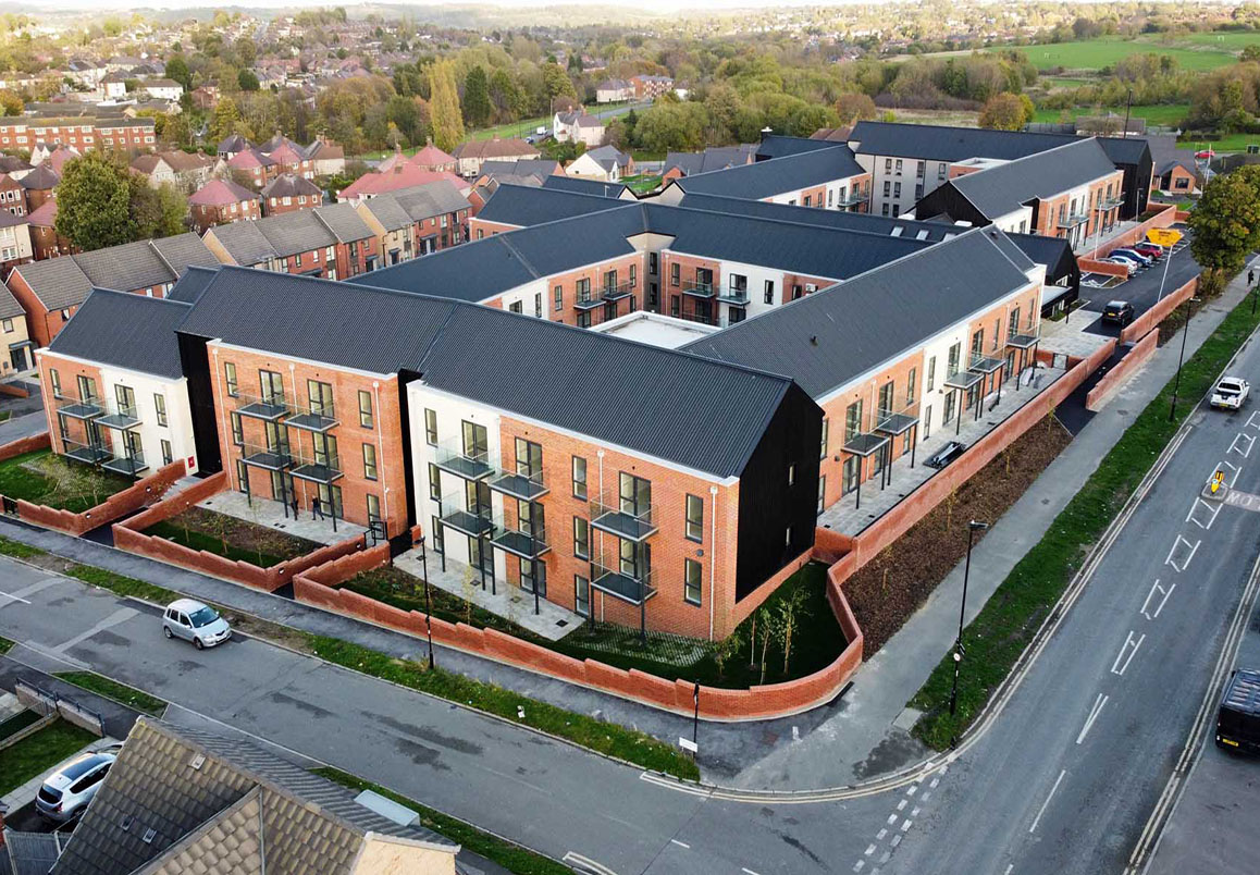 birds eye view of newly built retirement village